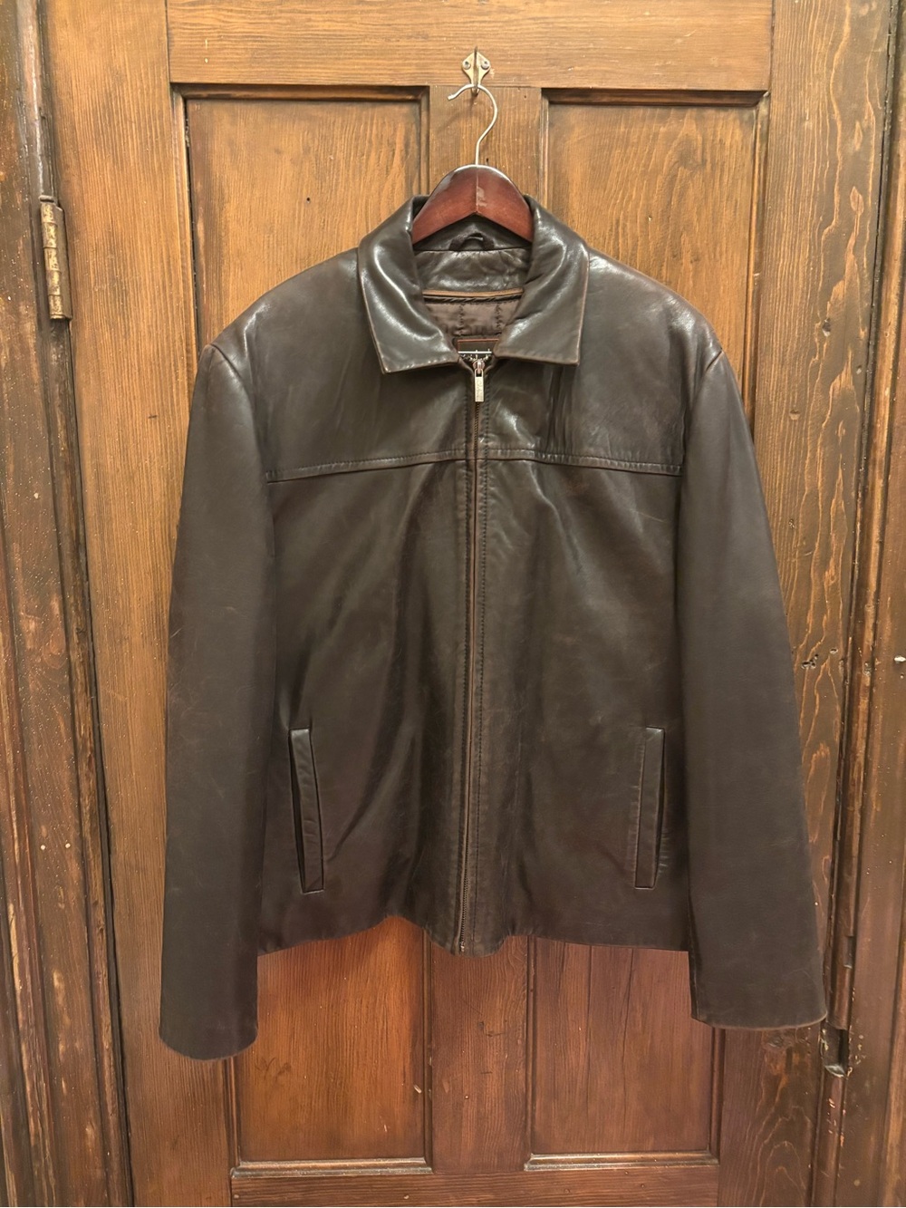 Cole Haan Dark Brown Leather Bomber Jacket